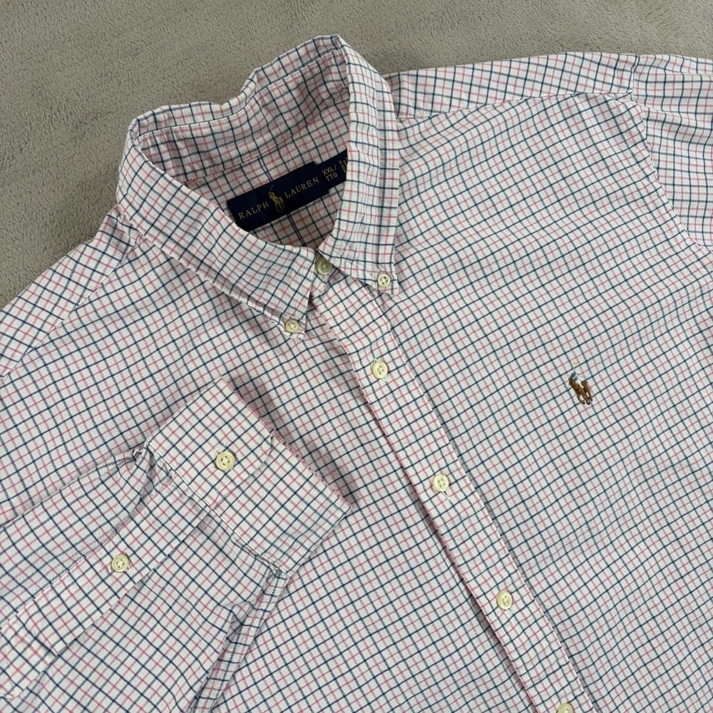 Polo Ralph Lauren Oxford Shirt in Pink Blue Plaid Men 2XL OCBD Flesh Pony Ivy